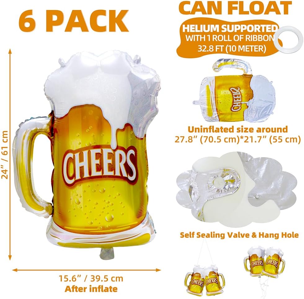 6pcs Cheers Beer Mug Balloons  - Wedding Alcohol Supply 评论和价格