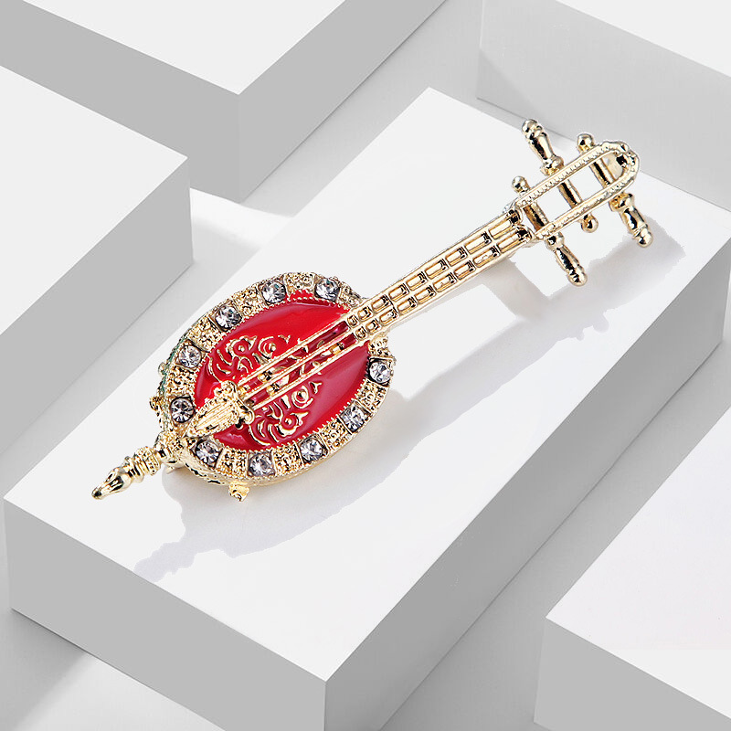 Antique Lute Red Enamel Brooch - Suit Supply Wedding Party 评论和价格