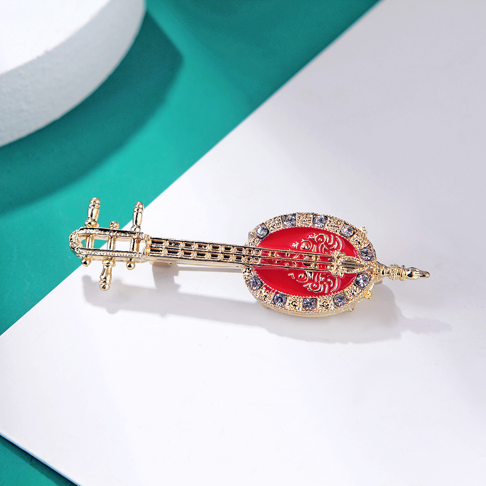 Antique Lute Red Enamel Brooch - Suit Supply Wedding Party 评论和价格