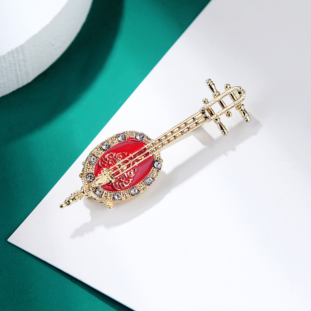 Antique Lute Red Enamel Brooch - Suit Supply Wedding Party 评论和价格