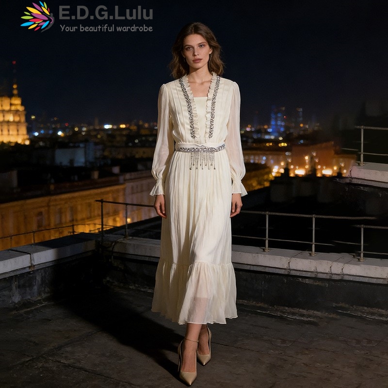 EDGLuLu Elegant White Chiffon  - Wedding Lulu 评论和价格